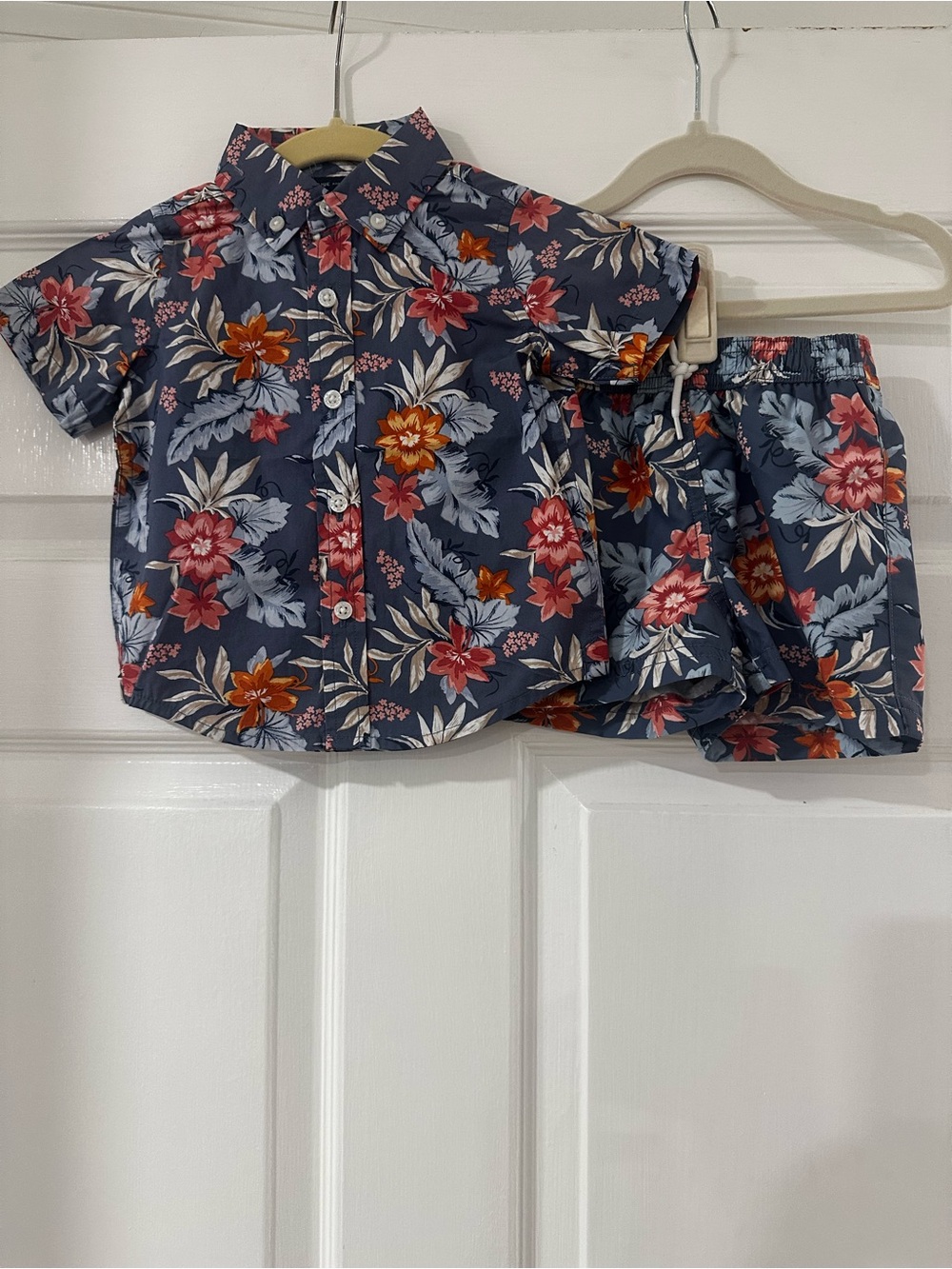 Janie and Jack Navy Floral Button-Front Shirt and Matching Swim Shorts